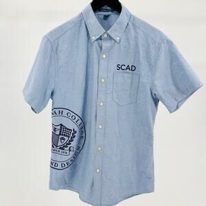 SCAD Port Authority Blue Cotton Preppy Logo Button Down Shirt